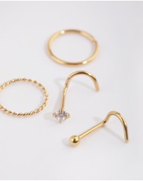 Lovisa - Gold Plated Surgical Steel Diamante Twisted Nose Ring 4-Pack