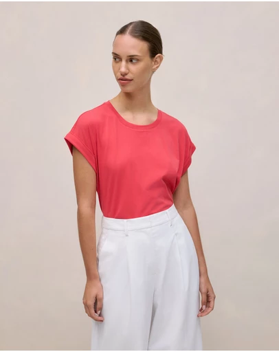 Trenery - Cotton Cuff Sleeve T-shirt in Crimson