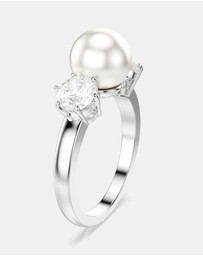 Swarovski - Matrix cocktail ring, Crystal pearl, Round cut, White, Rhodium plated