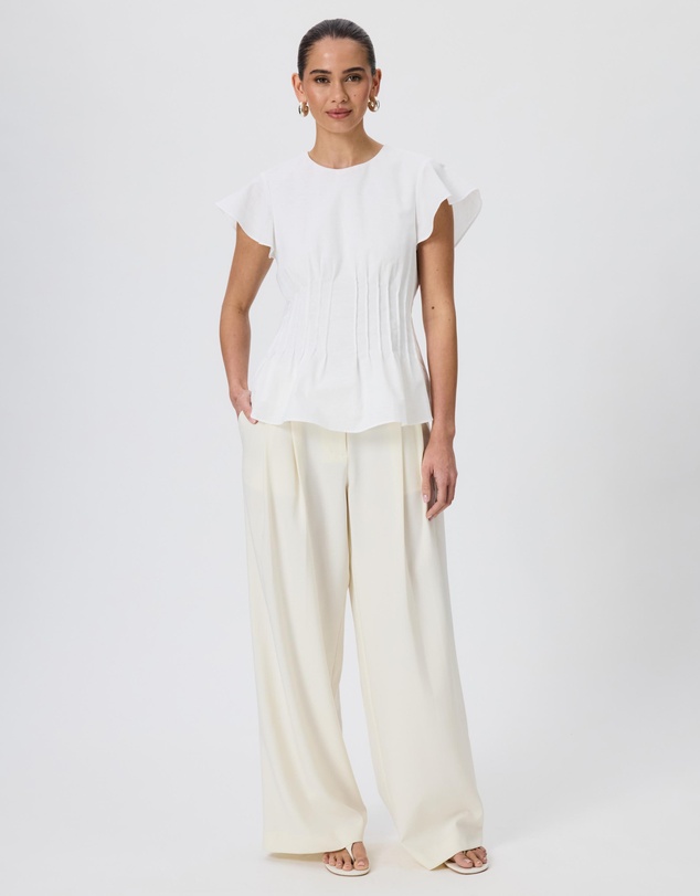 Tussah - Sabine Pintuck Cotton Linen Flutter Sleeve Top