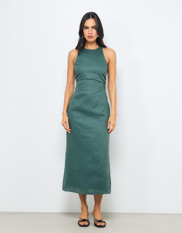 AERE - Elow Ruched Linen Midi Dress