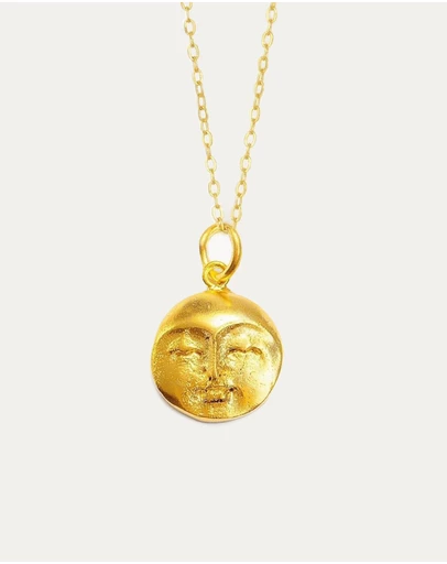 Ottoman Hands - Moon Face Gold Pendant Necklace