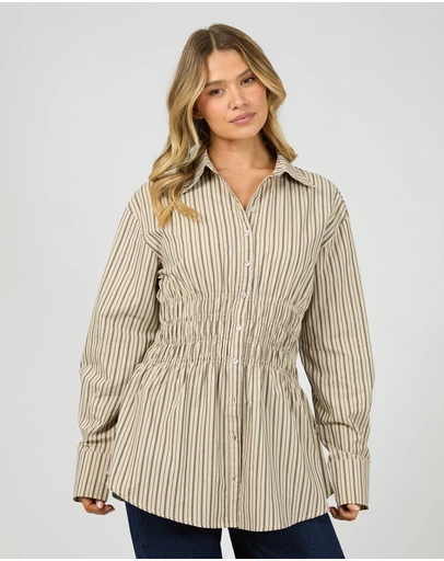 All About Eve - Aae Ruched Stripe Shirt Natural