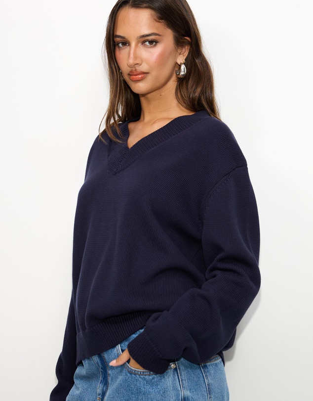 Dazie - Zara V-Neck Cotton Knit Jumper