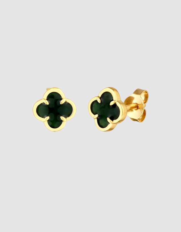 Elli Jewelry - Green Enamel Cloverleaf Stud Earrings in Gold-Plated 925 Silver