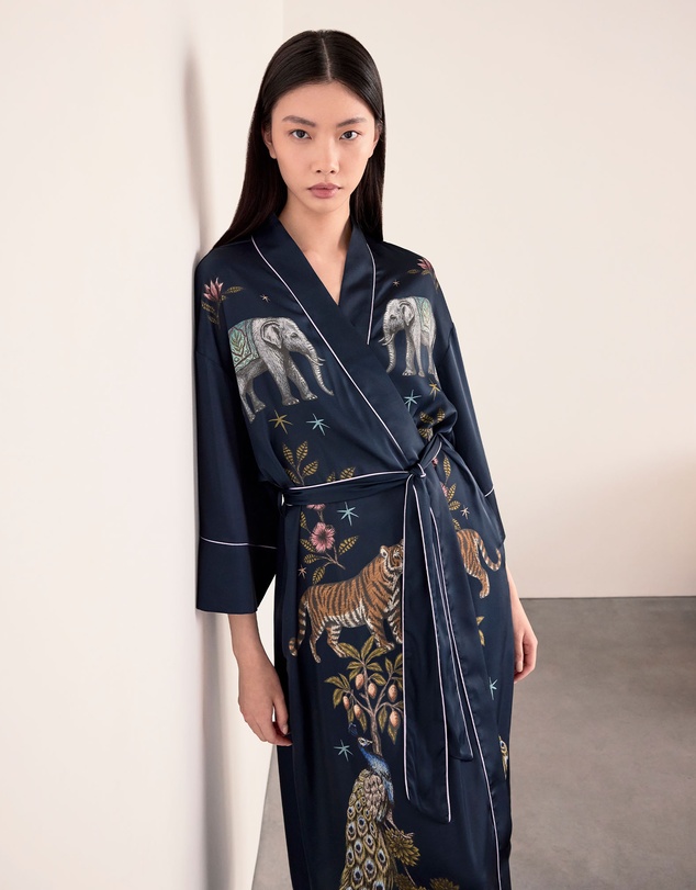 Chelsea Peers - Satin Night Time Jungle Long Kimono Dressing Gown