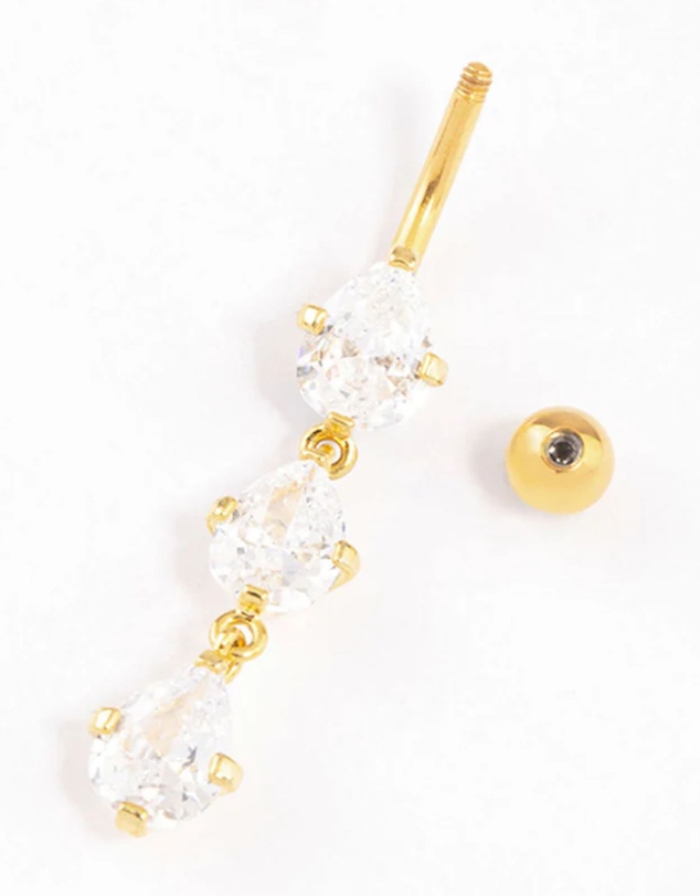 Lovisa - Gold Plated Titanium Cubic Zirconia Drop Belly Ring