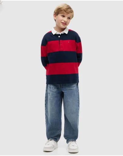 Tommy Hilfiger - Regular Fit Stripe Long Sleeve Polo Shirt - Kids-Teens