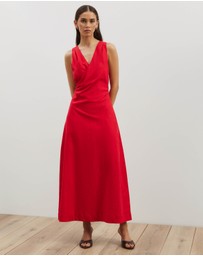 Atmos&Here - Stephanie Linen Blend Wrap Front Midi Dress