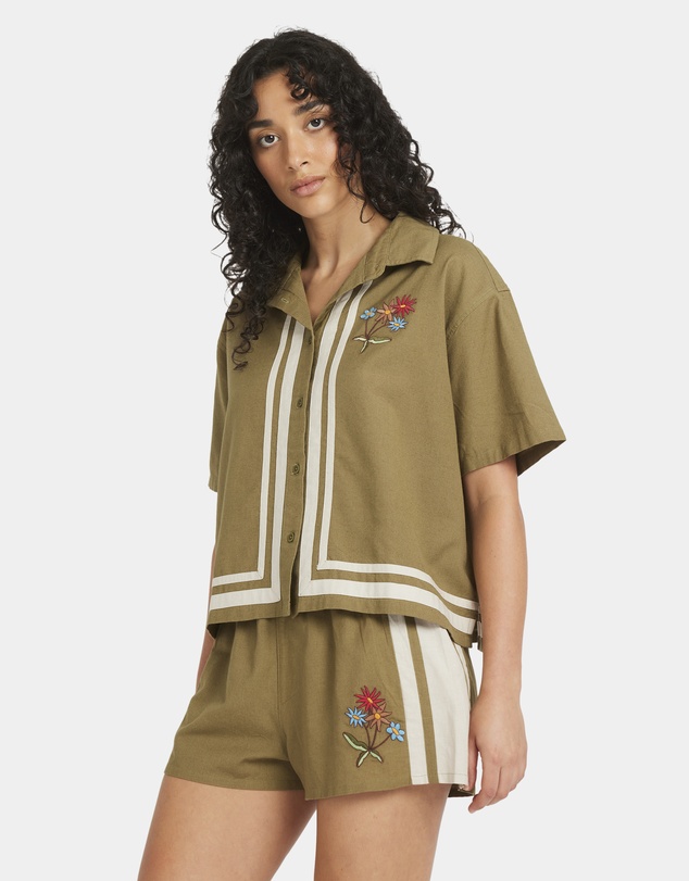 RVCA - Womens Mel G Button Down Short Sleeve Shirt