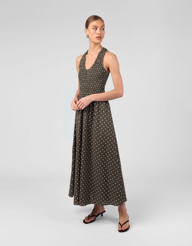 MVN - Shirring Top Polka Dot Maxi Dress