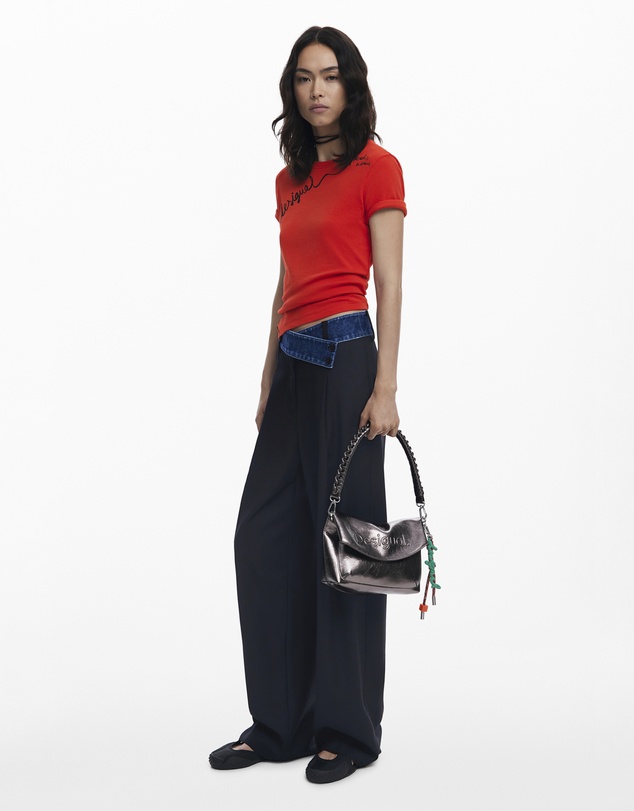 Desigual - Medium metallic flap bag with 3D logo