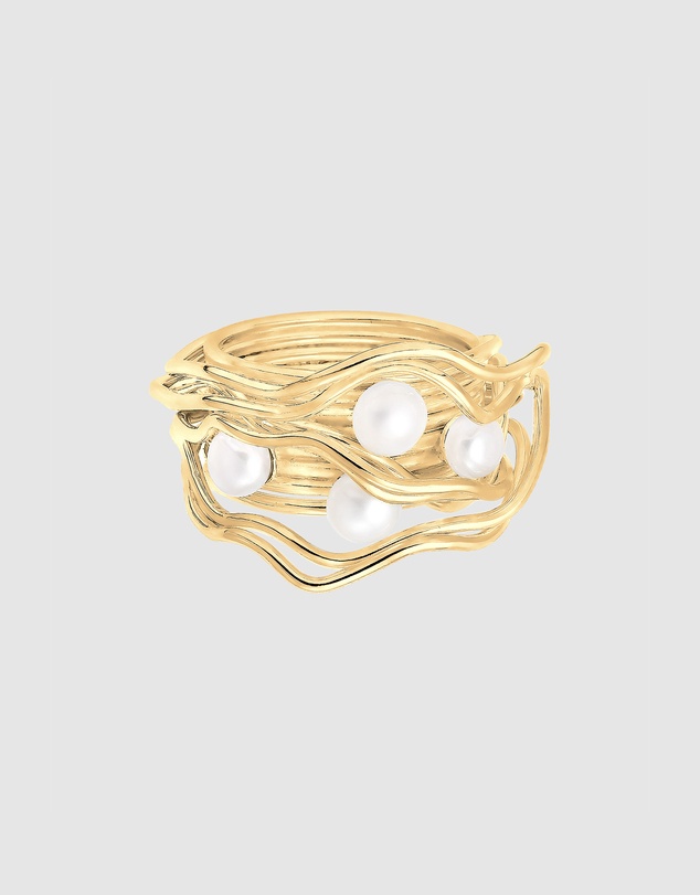 Elli Jewelry - Ring with Cultured Freshwater Pearls 925 Sterling Silver Gold Plated