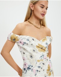 Pink Ruby - Night Flower Off Shoulder Maxi Dress