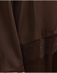 Atmos&Here - Pearl Lace Trim Long Sleeve Satin Pyjama Set