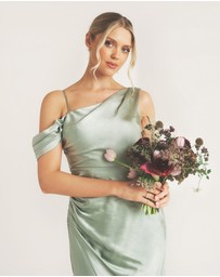 Six Stories - Asymmetrical Bardot Strap Satin Bridesmaid Dress