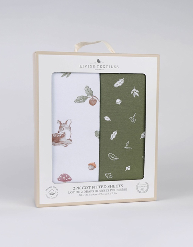 Living Textiles - 2 Pack Organic Cot Fitted Sheet - Fox & Friends