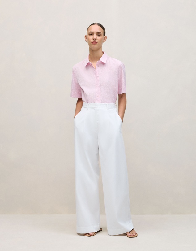 Trenery - Cotton Seersucker Short Sleeve Shirt in Soft Lilac