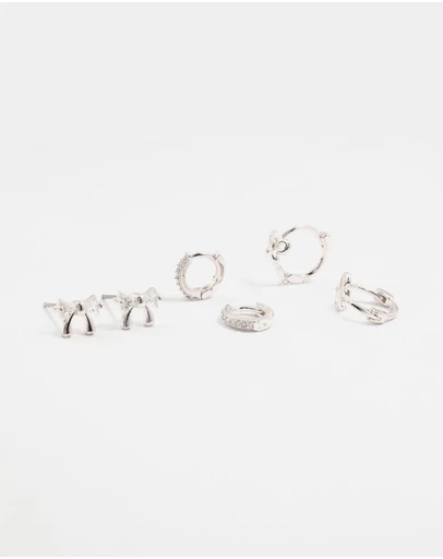 Lovisa - Silver Cubic Zirconia Bow Stud & Hoop Earrings 3-Pack