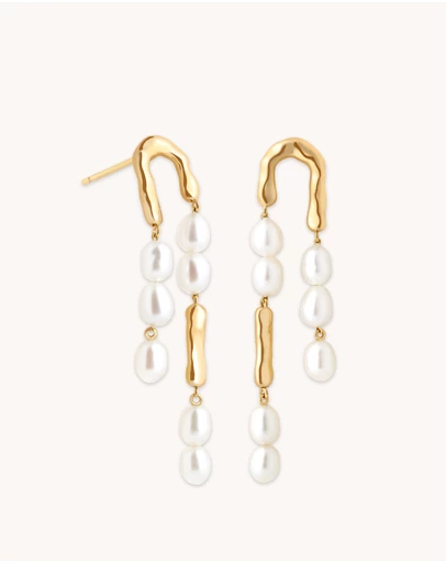 Astrid & Miyu - Pearl & Molten Drop 18ct Gold Plated Studs