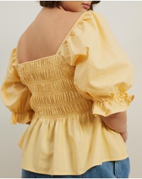 Atmos&Here Curvy - Elara Square Neck Peplum Blouse