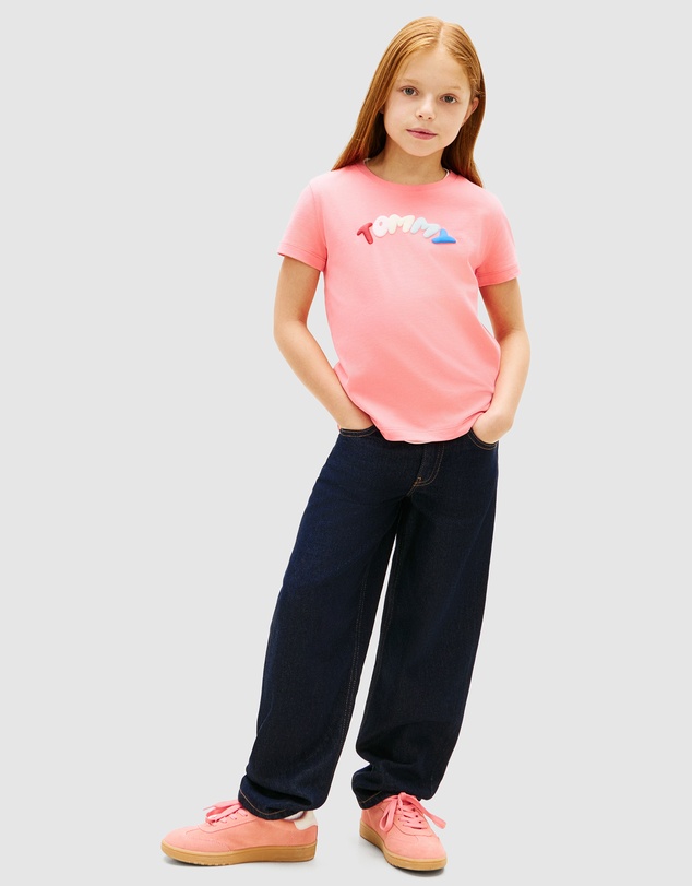 Tommy Hilfiger - Girls Textured Logo Jersey Crew Neck T-Shirt - Kids