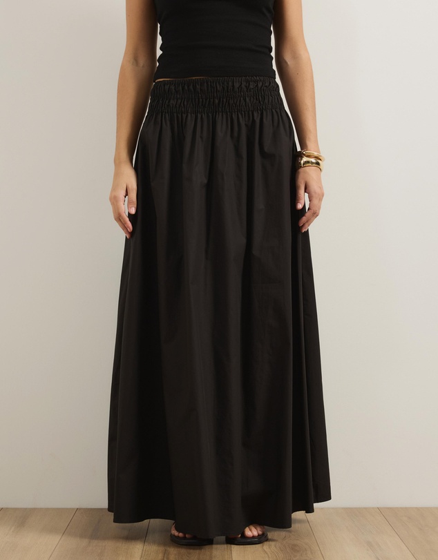 Atmos&Here - Blaire Cotton Poplin Maxi Skirt with Shirred Waist