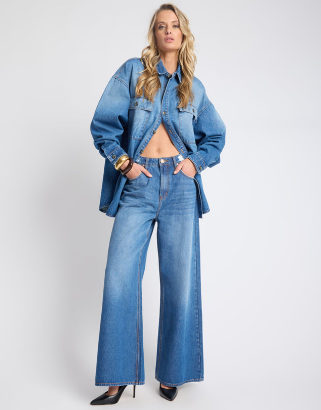 ONE TEASPOON - Love Machines Mid Waist Super Wide Leg Denim Jeans - Pacifica Blue