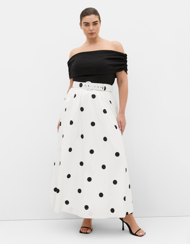 City Chic - Plus size Anita Off Shoulder Spot Print Dress - white