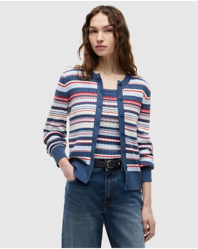 Tommy Hilfiger - Cotton Cable Fine Gauge Long Sleeve Crew Neck Cardigan