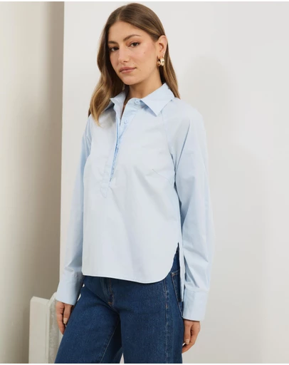 Atmos&Here - Bella Concealed Placket Cotton Shirt