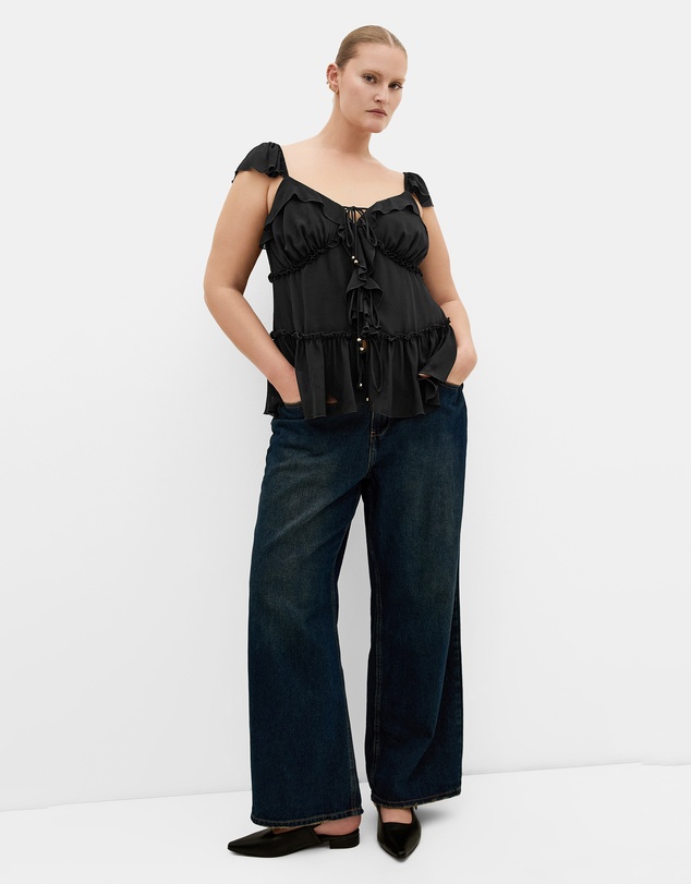 City Chic - Plus size Bryn Frill Tie Top - black