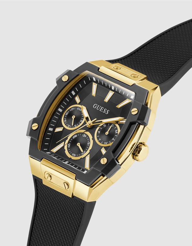 GUESS - GUESS Phoenix Mens Black Gold Tone Multi-function Watch