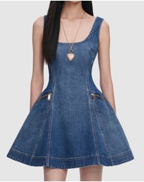 Self Portrait - Denim Flared Mini Dress