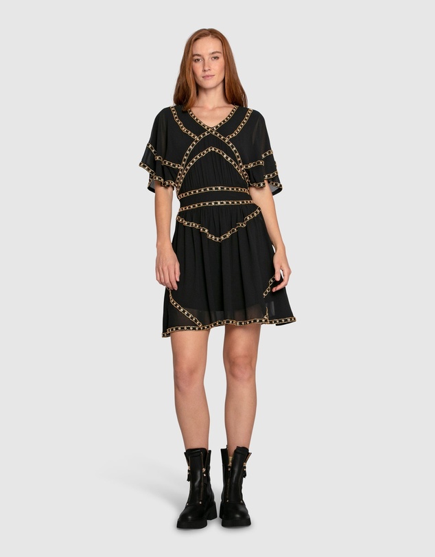 Belle & Bloom - Golden Mark Beaded Trim Mini Dress