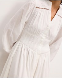 The Fated - Shirred Waist Broderie Hem Midi Dress