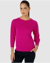 SACHA DRAKE - 3/4 Sleeve Ripple Knit Top In Fuchsia
