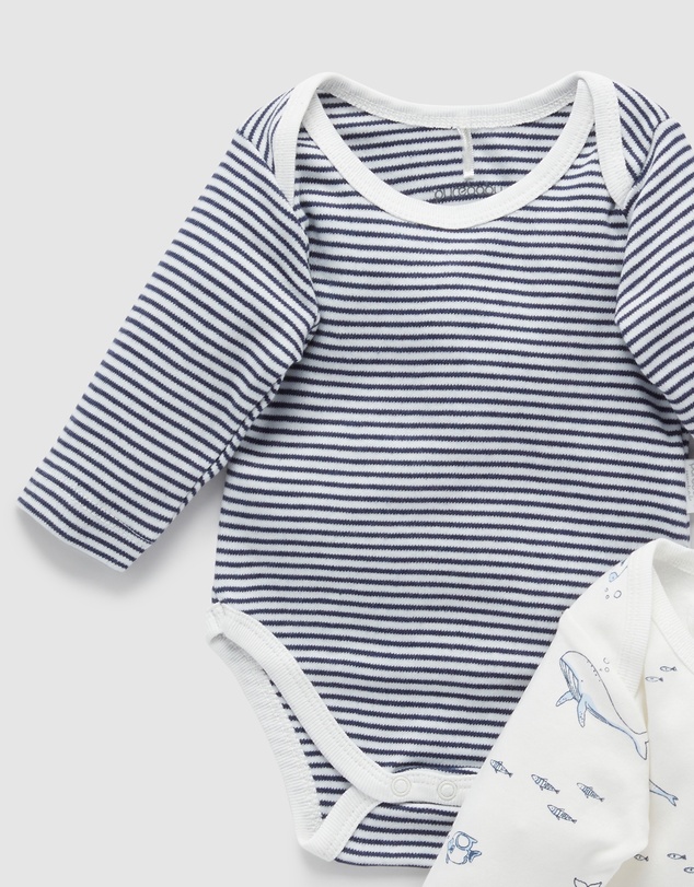 Purebaby - Easy Neck L/S Bodysuit 2 pack-Babies