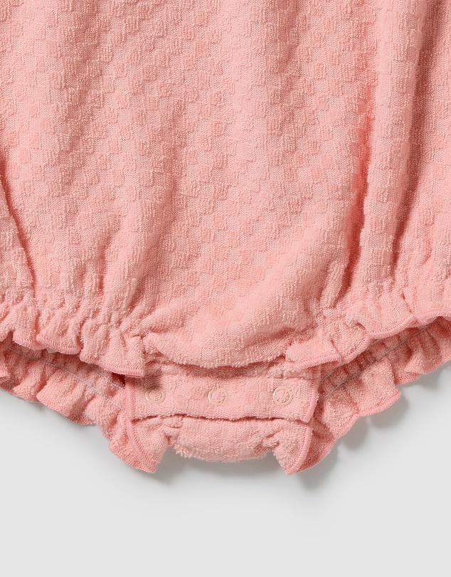 Wilson & Frenchy - Petal Pink Check Organic Terry Tie Playsuit - Babies