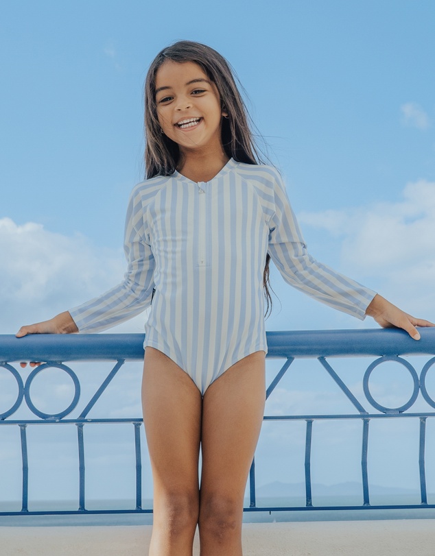 Crywolf - LONG SLEEVE SWIMSUIT Sky Blue Stripe