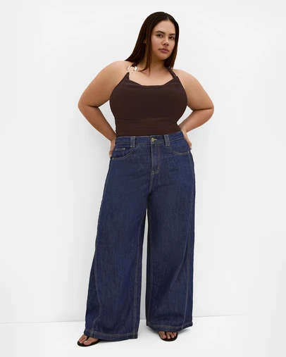 City Chic - Plus size Harley Fit Lucia Wide Leg Short Jean - dark wash