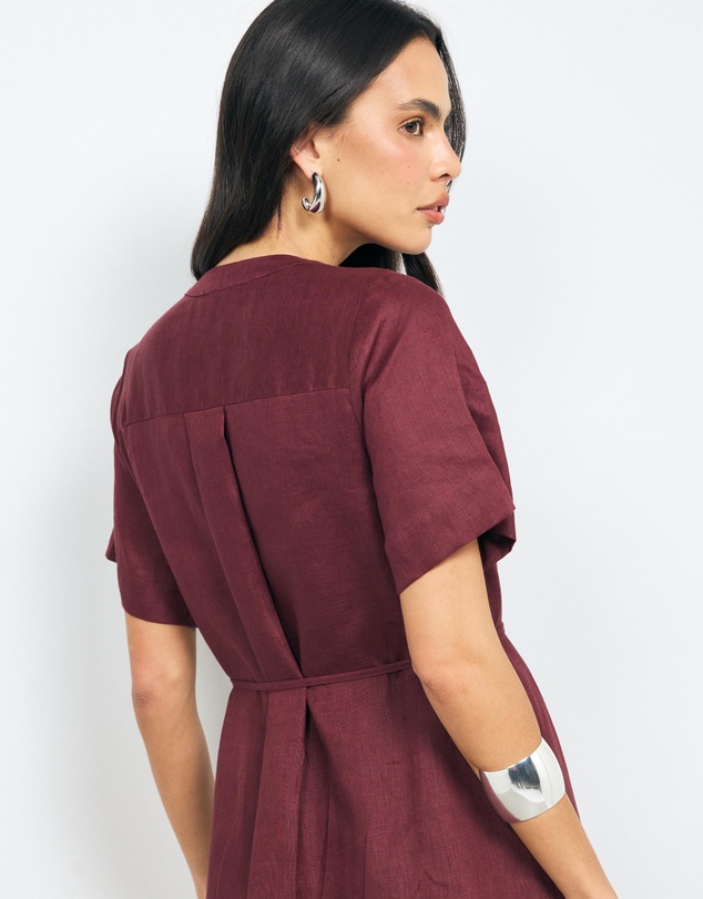 AERE - Cery Linen Short Sleeve Midi Dress