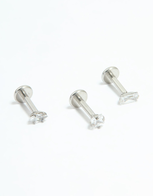 Lovisa - Surgical Steel Cubic Zirconia Mixed Shape Flat Back Studs 3-Pack