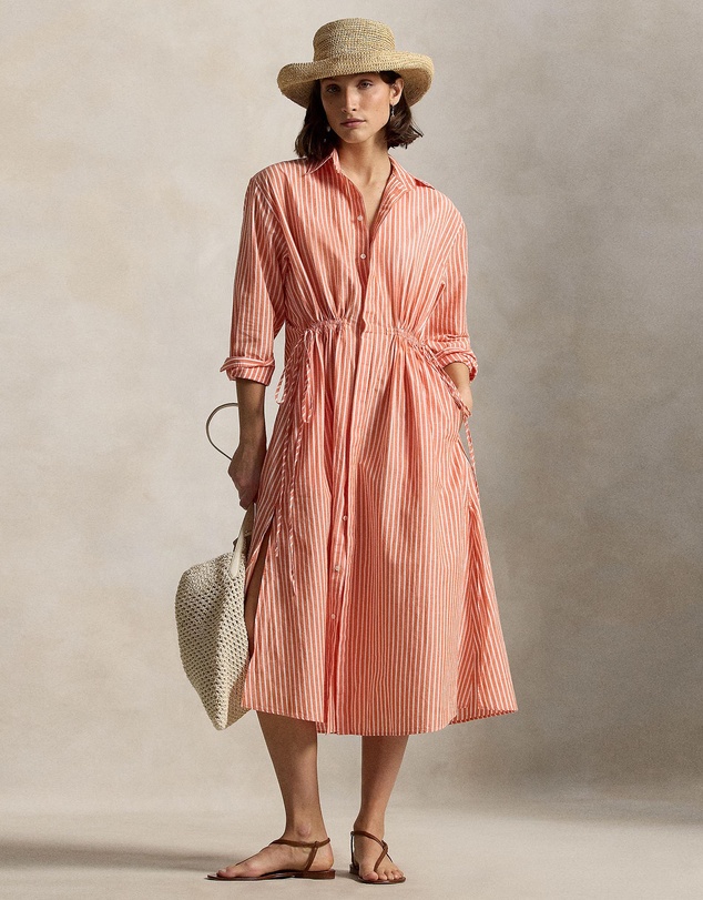 Polo Ralph Lauren - Striped Cotton-Linen Drawcord Shirt Dress