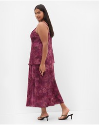 City Chic - Plus size Miranda Lace Print Midi Skirt - mulberry