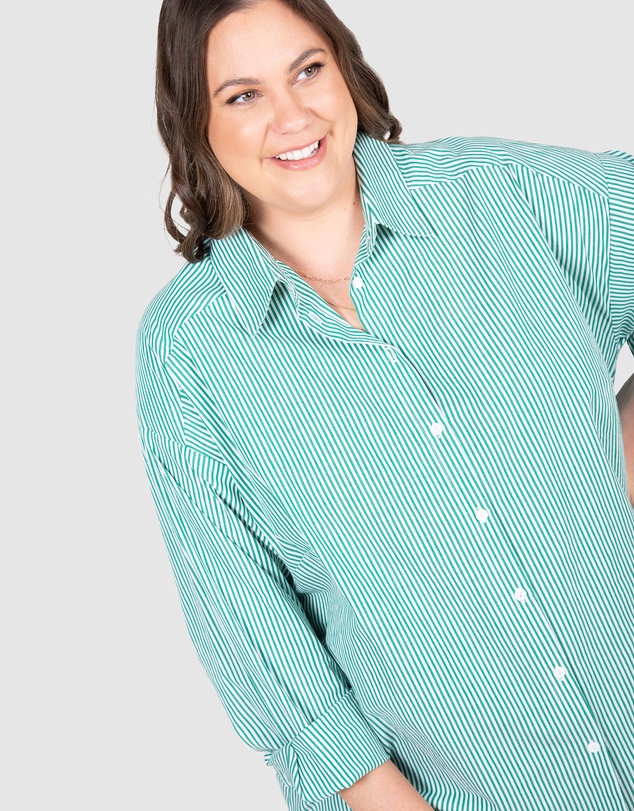 Love Your Wardrobe - Leah Stripe Curved Hem Over Shirt