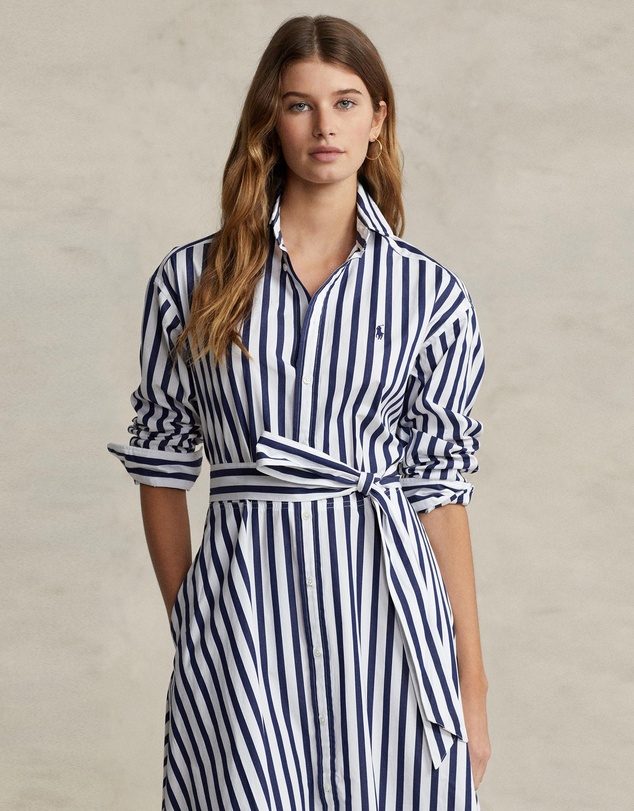 Polo Ralph Lauren - Belted Wide-Stripe Cotton Shirtdress