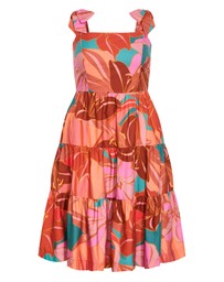 City Chic - Plus Size Leila Retro Print Midi Dress - rust