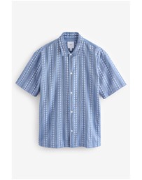 NEXT - Textured Stripe 100% Cotton Short Sleeve Shirt