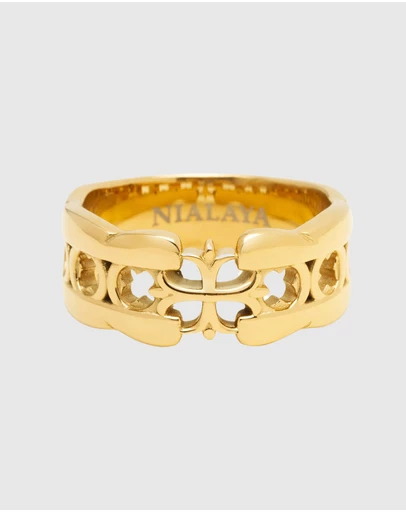 Nialaya Jewellery - Men's Cross Band Ring with Gold Plating